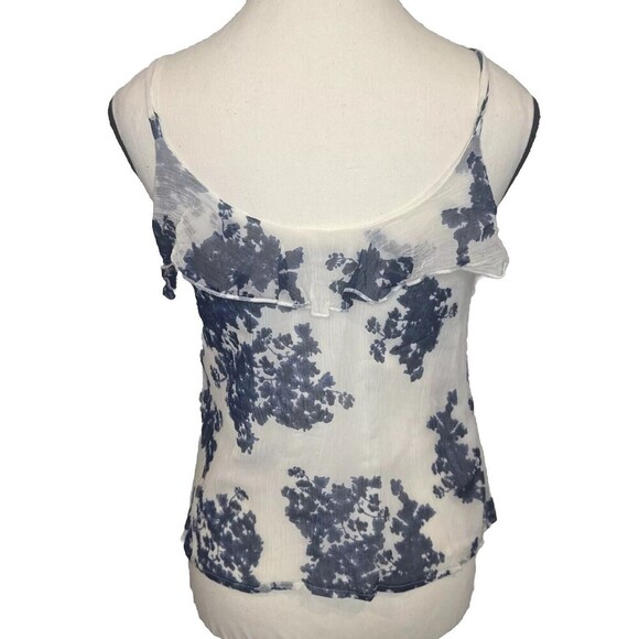 Lucky Brand BLUE Floral Ruffled Adjustable Strap Lined Tank Top Sheer Size Small - Picture 4 of 8